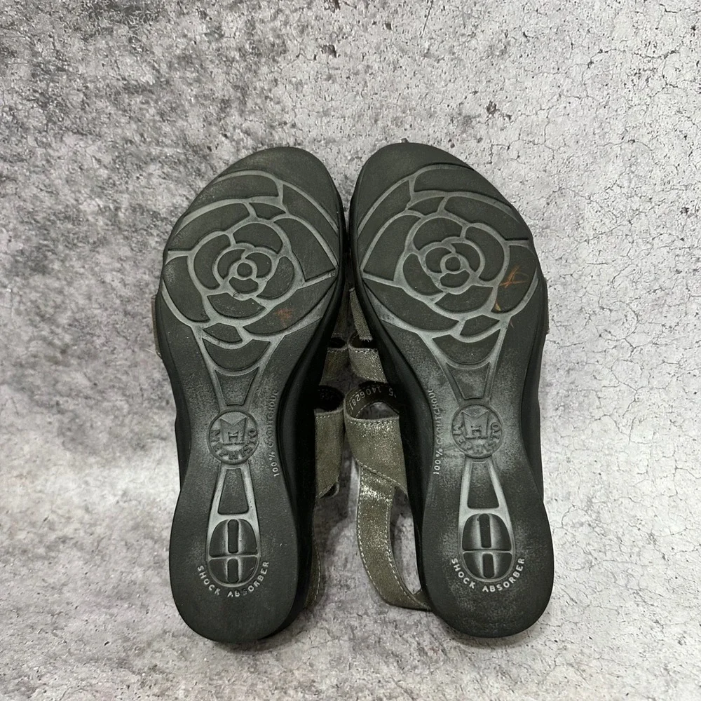 Mephisto Parfolia Wedge Sandals Womens 6 Steel Gray Iridescent Leather Strappy